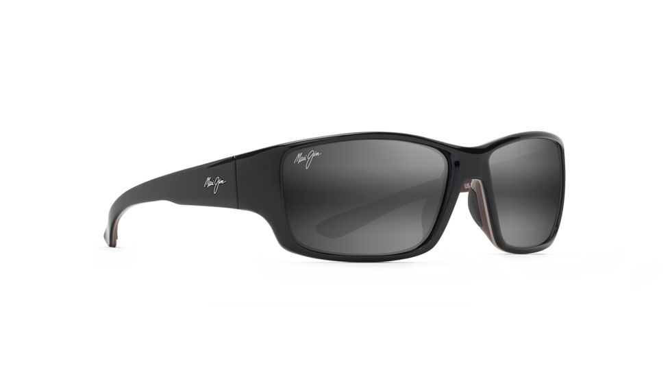Maui Jim Local Kine Polarized Square Sunglasses, Shiny Black w/ Grey &amp; Maroon Frame, Neutral Grey Lens, Shiny Black w/ Grey &amp; Maroon 810-07E