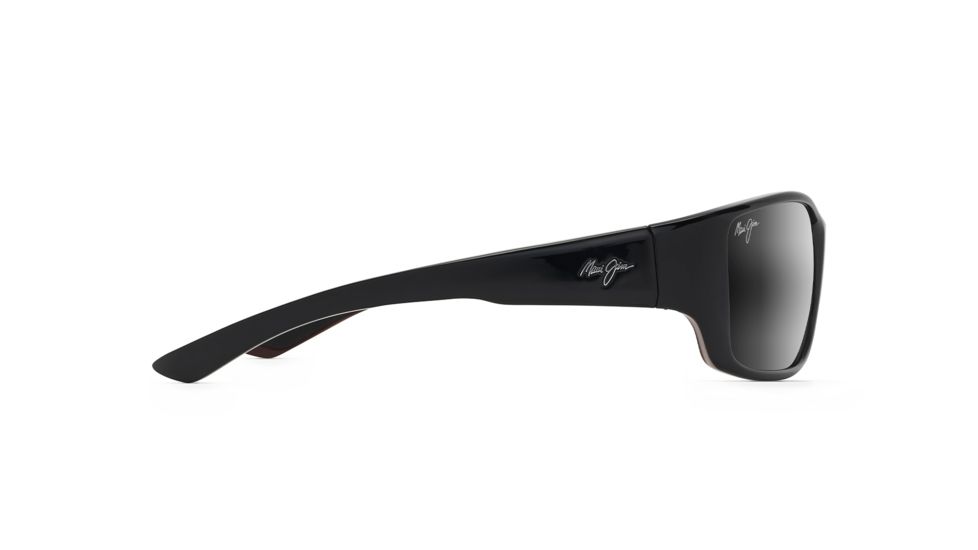 Maui Jim Local Kine Polarized Square Sunglasses, Shiny Black w/ Grey &amp; Maroon Frame, Neutral Grey Lens, Shiny Black w/ Grey &amp; Maroon 810-07E