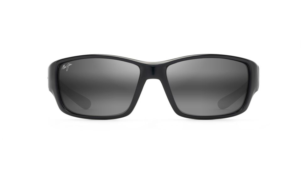 Maui Jim Local Kine Polarized Square Sunglasses, Shiny Black w/ Grey &amp; Maroon Frame, Neutral Grey Lens, Shiny Black w/ Grey &amp; Maroon 810-07E