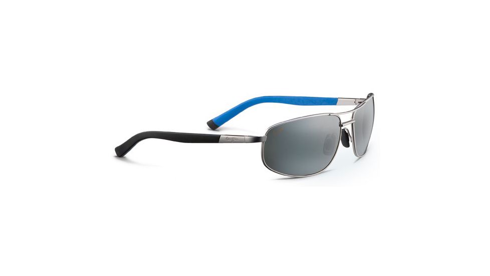 Maui Jim North Point Sunglasses - Matte Silver with Black and Blue Rubber Temples Frame and Neutral Grey Lens 272-17M