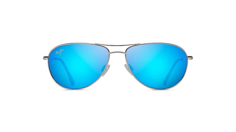 Maui Jim Sea House Polarized Aviator  Sunglasses,Silver,Blue Hawaii Lens B772-17