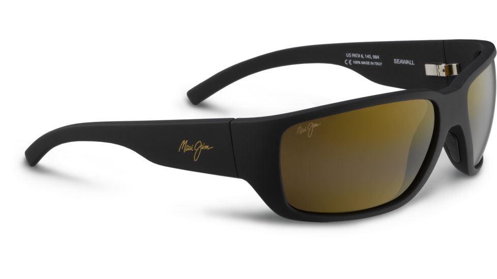 Maui Jim Seawall Sunglasses, Matte Black Rubber, HCL Bronze Lenses, Matte Black Rubber H235-02MR
