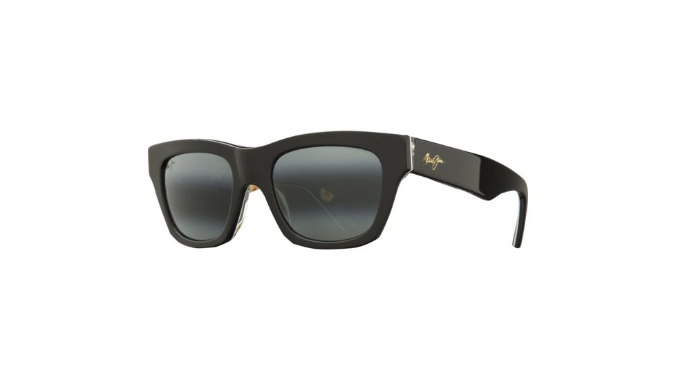Maui Jim You Move Me Sunglasses,Black with White Trim &amp; Silk Print Interior,Neutral Grey Lens, 277-53