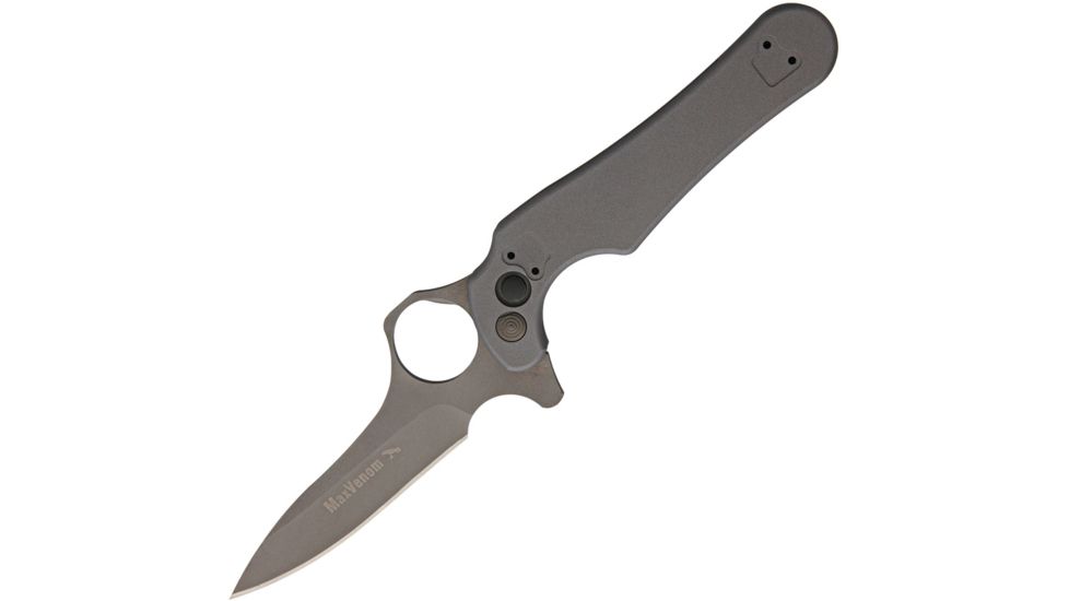 Max Venom Dimachaerus Button Lock Gray Folding Knife,4.5in,154CM Steel,Standard Edge,Gray,Aluminum Handle MVDIMACGR