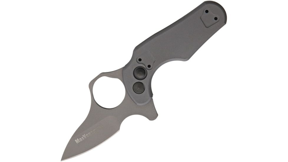 Max Venom Mini Dimachaerus Button Lock Folding Knife,3in,154CM Steel,Standard Edge,Gray,Aluminum Handle MVDIMACMGR