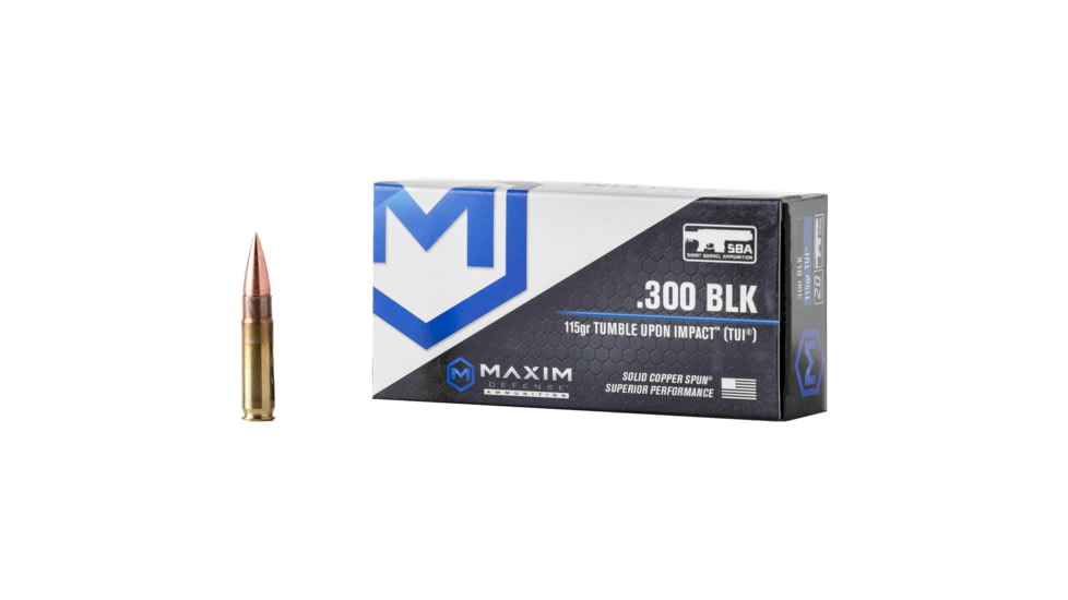 Maxim Defense Industries SBA Short Barrel Ammunition .300 BLK 115 grain TUI, 20 Rounds Rifle Ammo, MXM-49004