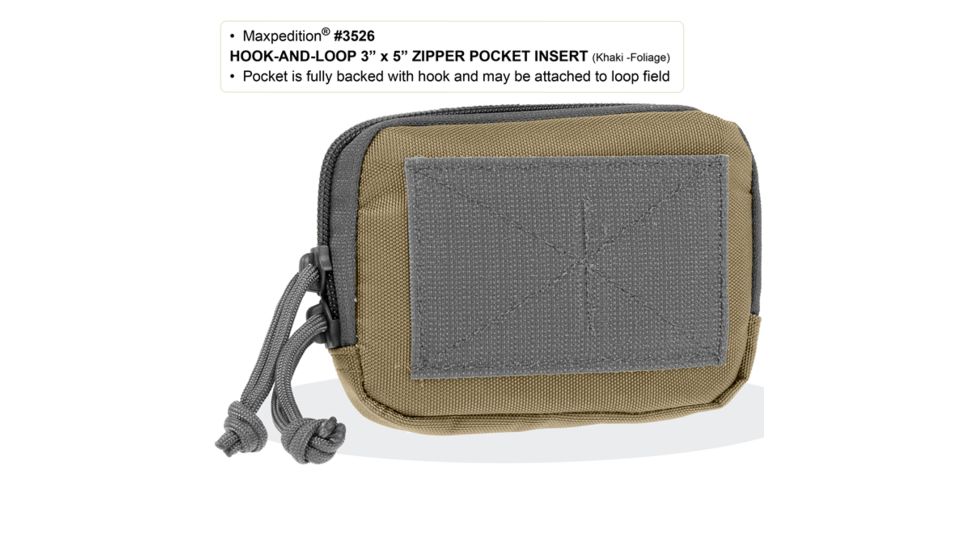 Maxpedition Hook-&amp;-Loop 3x5in Zipper Pocket, Khaki-Foliage 3526KF