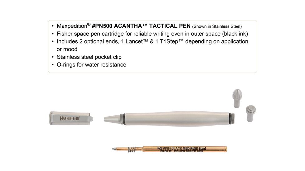 Maxpedition Acantha 5 in. Tactical Pen, Stainless Steel-Silver PN500SST