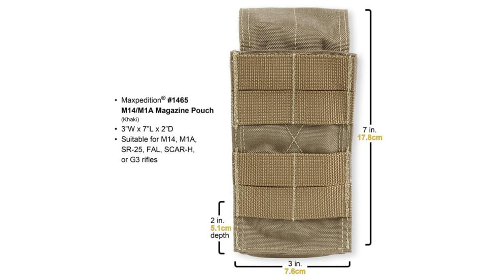 Maxpedition M14/M1A Magazine Pouch, Khaki/Foliage, 3in x 2in x 7in, 1465KF