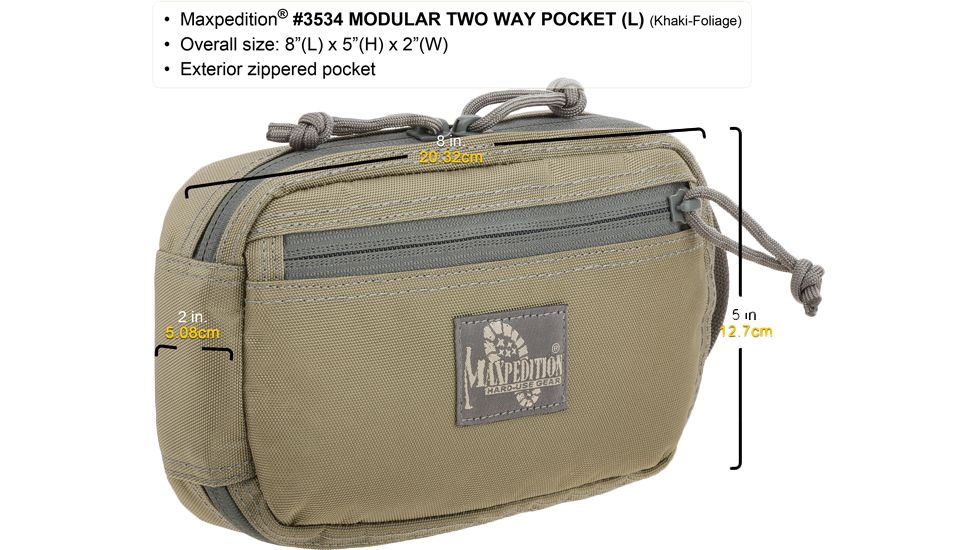 Maxpedition Modular Two Way Pocket, Large, Khaki-Foliage, Khaki-Foliage 3534KF