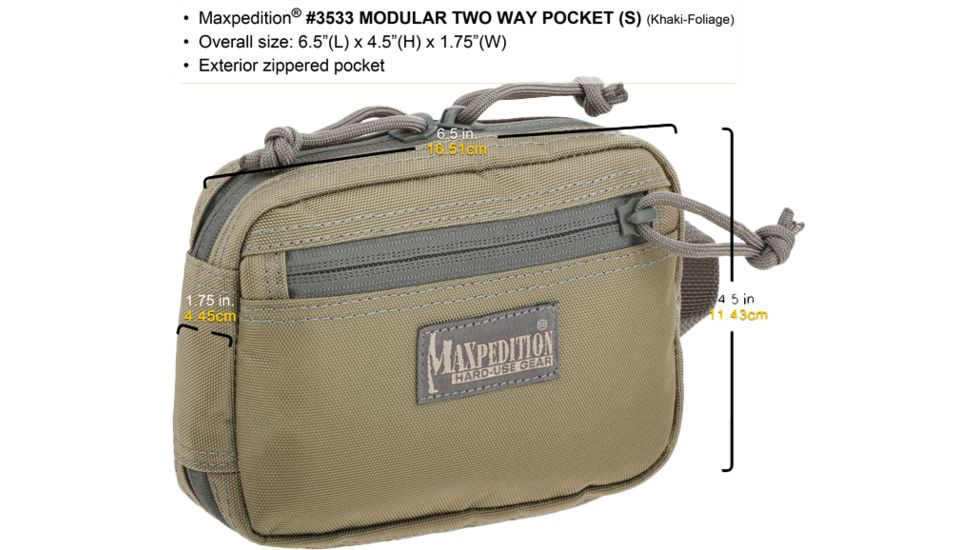 Maxpedition Modular Two Way Pocket, Small, Khaki-Foliage, Khaki-Foliage 3533KF
