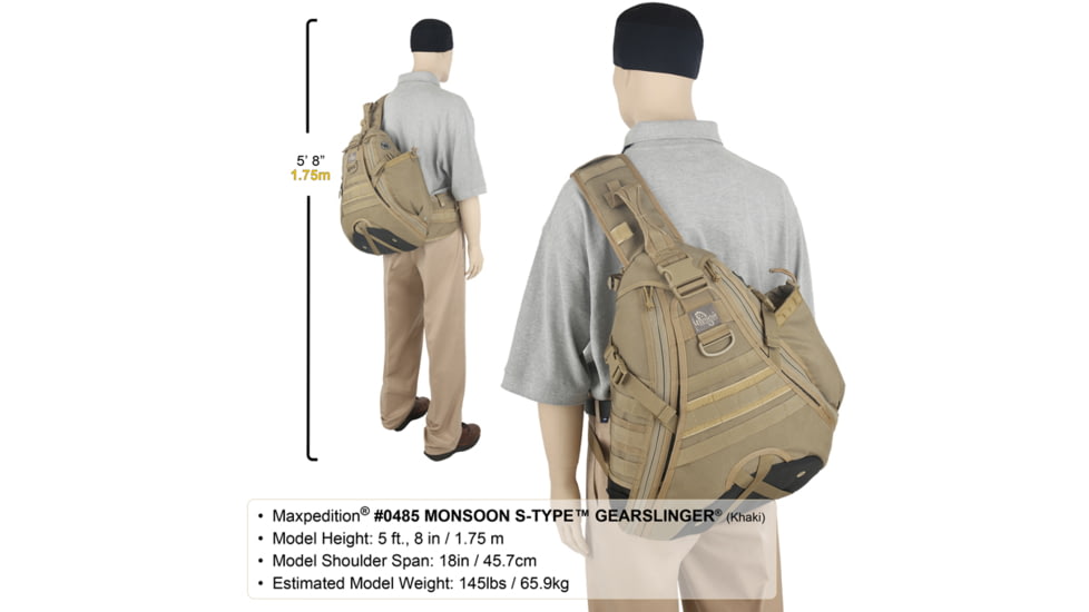 Maxpedition Monsoon S-Type Gearslinger Backpack, Khaki 0485K