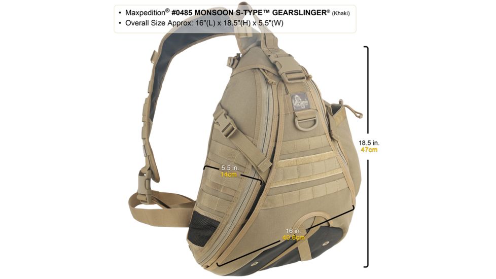 Maxpedition Monsoon S-Type Gearslinger Backpack, Khaki 0485K