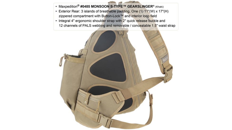 Maxpedition Monsoon S-Type Gearslinger Backpack, Khaki 0485K
