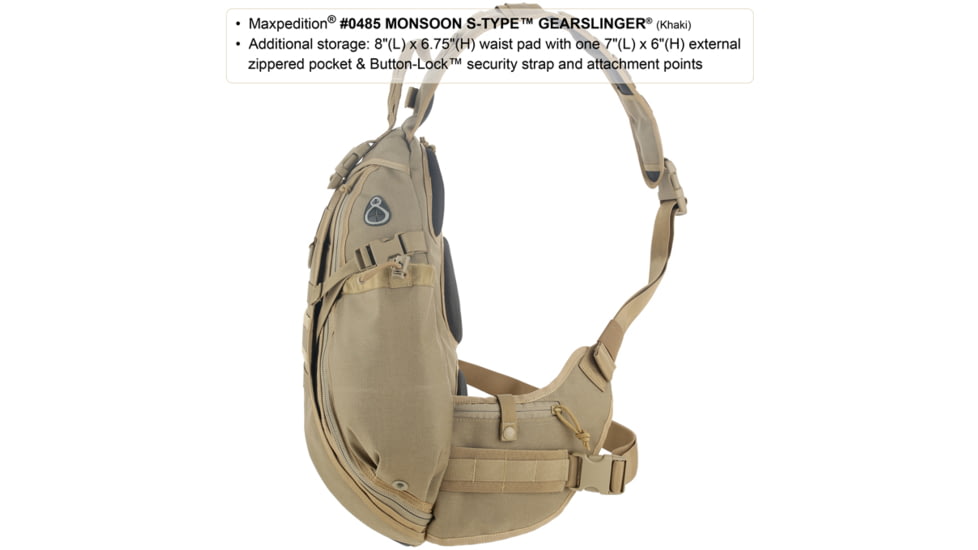 Maxpedition Monsoon S-Type Gearslinger Backpack, Khaki 0485K