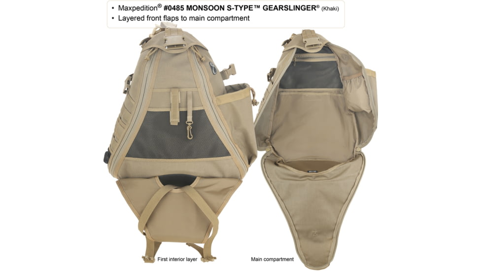 Maxpedition Monsoon S-Type Gearslinger Backpack, Khaki 0485K