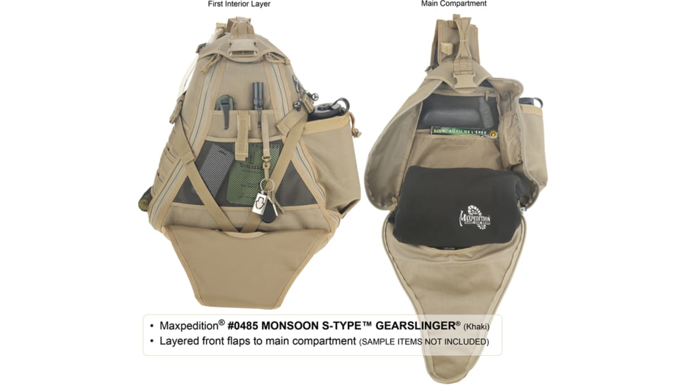 Maxpedition Monsoon S-Type Gearslinger Backpack, Khaki 0485K