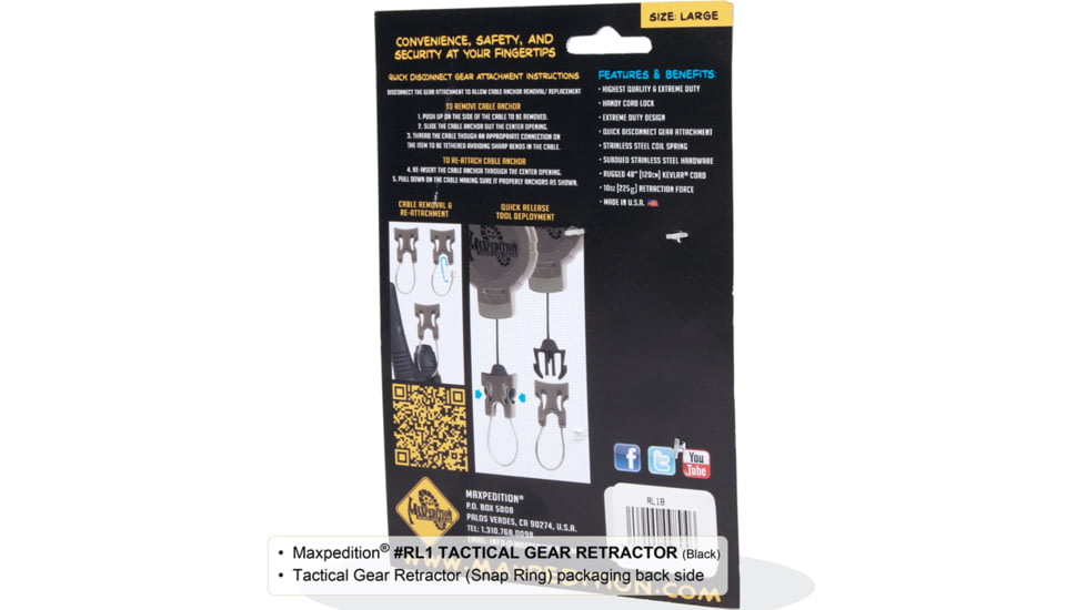 Maxpedition Tactical Gear Retractor Snap Ring, Khaki, Large RL1K