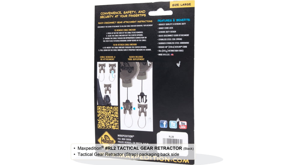 Maxpedition Tactical Gear Retractor Strap, Khaki, Large RL2K
