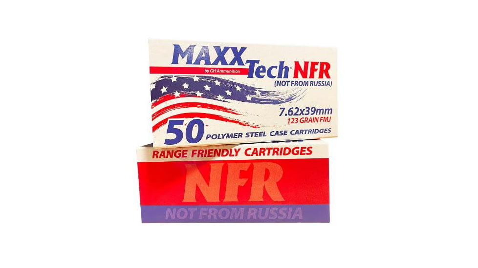 MAXXTECH Tulammo 7.62x39mm 123 Grain Full Metal Jacket Rifle Ammo, 50 Rounds, MTNFR762