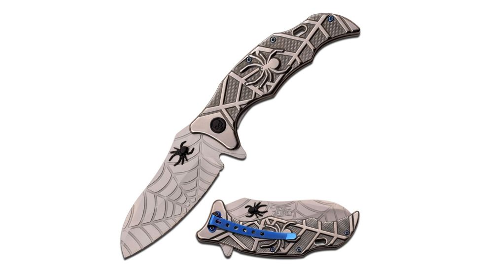 MC Masters Collection Folding Blade, 3.5in, Stainless Steel Blade, Sculptured Spider Nickel Silver Stainless Steel Handle MC-A018SL