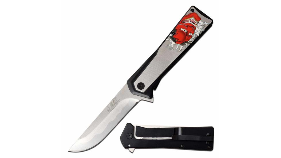 MC Masters Collection MC-A052S Spring Assisted Knife, 3.5in, 3CR13 Stainless Steel, Straight Back, Steel Blade, Stainless Steel Handle, White, MC-A052S