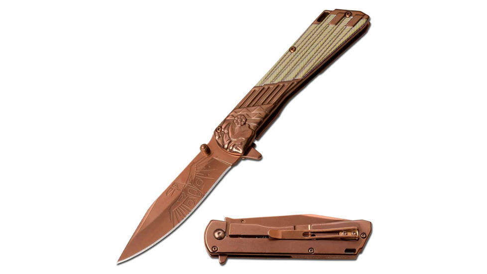 MC Masters Collection MC-A053BZ Spring Assisted Knife, 3.5in, 3CR13 Stainless Steel, Spear Point, Bronze Blade, Stainless Steel Handle, Bronze, MC-A053BZ