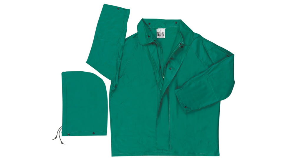 MCR Safety 388JXL Dominator Series 2 Piece Waterproof Rain Jacket, .42mm PVC/Hi-Tensile Poly/PVC, Zipper Front with Detachable Hood, Green, XL, 388JXL