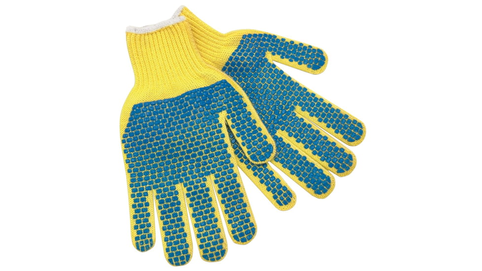 MCR Safety 7 Gauge Work GLove, DuPont Kevlar Outside/Cotton Inside, PVC Blocks 2 Sides, Regular Weight, Blue/Yellow, Small, 9363SMB