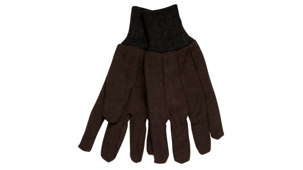 MCR Safety 7100 Brown Jersey Work Gloves, Clute Pattern with Knit Wrist, Cotton Polyester Blend, Brown, Large, 7100