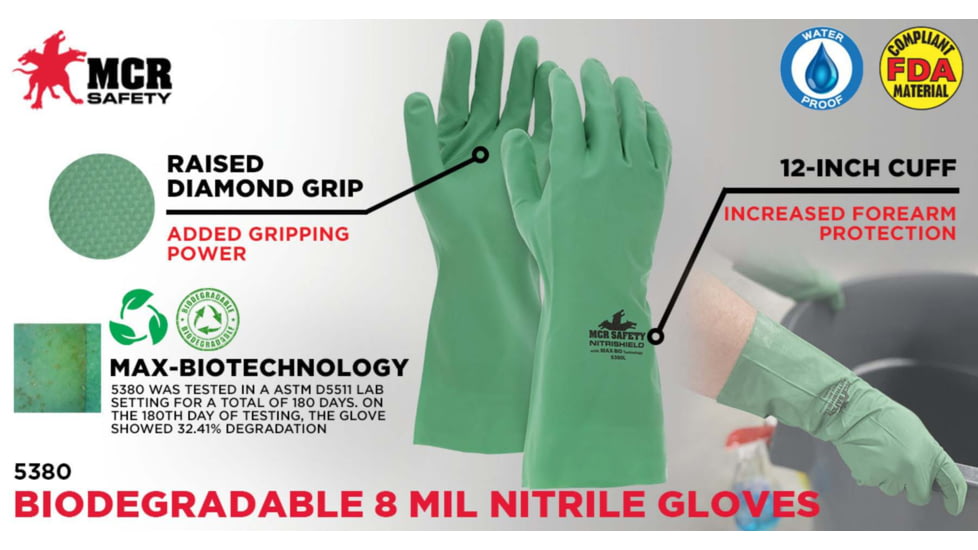 MCR Safety 8 Mil Biodegradable Unlined Nitrile 12 - 5380L