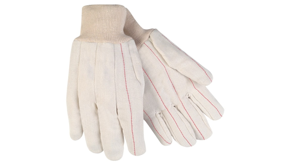 MCR Safety 9018CDPC Double Palm Work Gloves, 18oz Corded Cotton Polyester Blend, Clute Pattern with Straight Thumb, Knit Wrist, White, Large, 9018CDPC