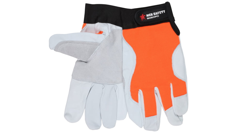 MCR Safety 906DPOM Mechanics Work Gloves, Rugged Grain Goatskin with Cowhide Double Palm, Reinforced Thumb Crotch, Spandex Back, White, Medium, 906DPOM
