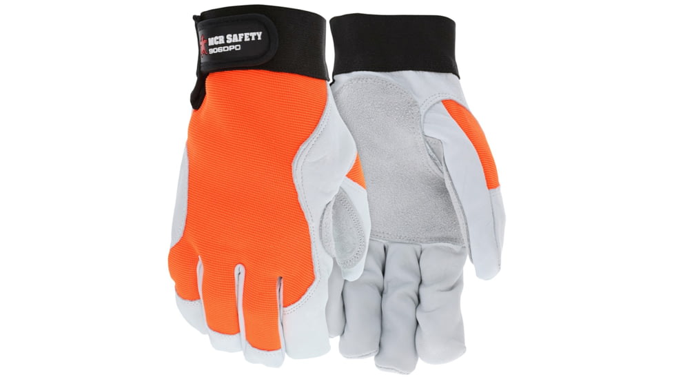 MCR Safety 906DPOM Mechanics Work Gloves, Rugged Grain Goatskin with Cowhide Double Palm, Reinforced Thumb Crotch, Spandex Back, White, Medium, 906DPOM
