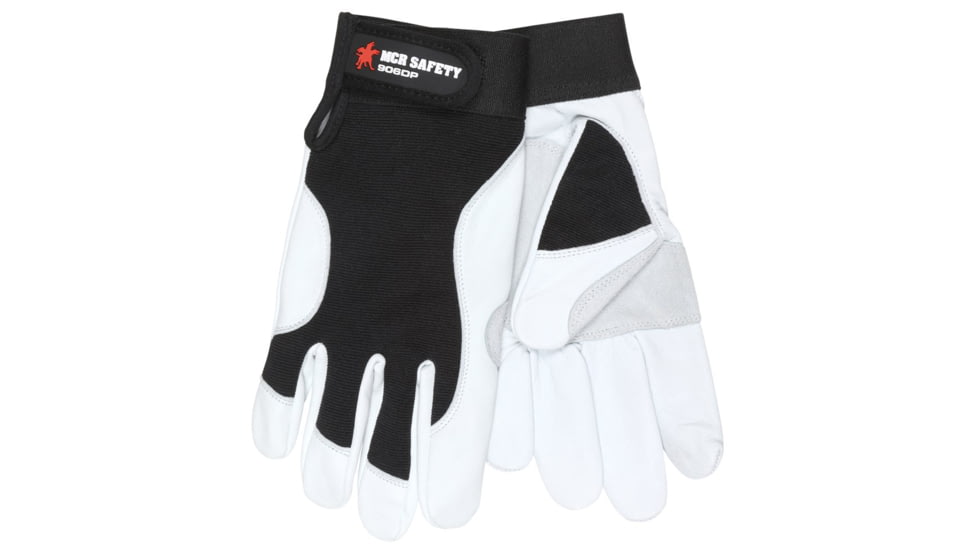MCR Safety 906DPXL Mechanics Work Gloves, Rugged Grain Goatskin with Cowhide Double Palm, Reinforced Thumb Crotch, Spandex Back, White, X - Large, 906DPXL