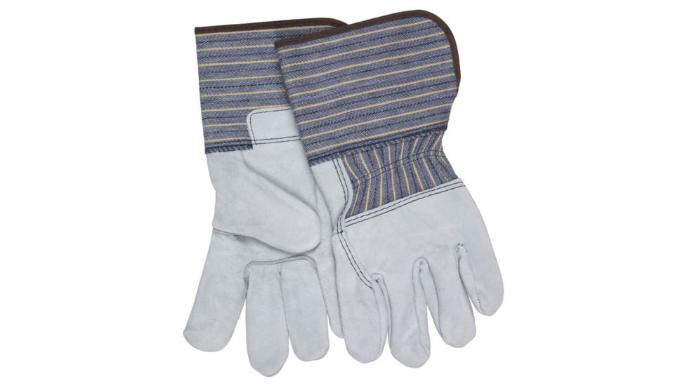 MCR Safety A Shoulder Leather Split Leather Palm Work Gloves, 3/4 Leather Back, 4.5in Plasticized Gauntlet Cuff, Gray, Large, 1414A