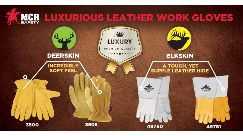 MCR Safety Welding Grain Elkskin Work Gloves, Cotton/Foam Lined Back Sewn with DuPont Kevlar, Gray, Medium, 49750M
