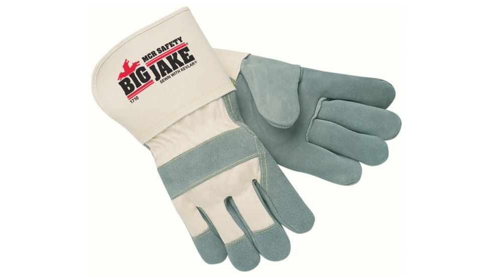 MCR Safety Big Jake Premium A+ Side Leather Palm Work Gloves, 4.5in Safety cuff, Sewn with DuPont Kevlar, Gray, X - Large, 1710XL