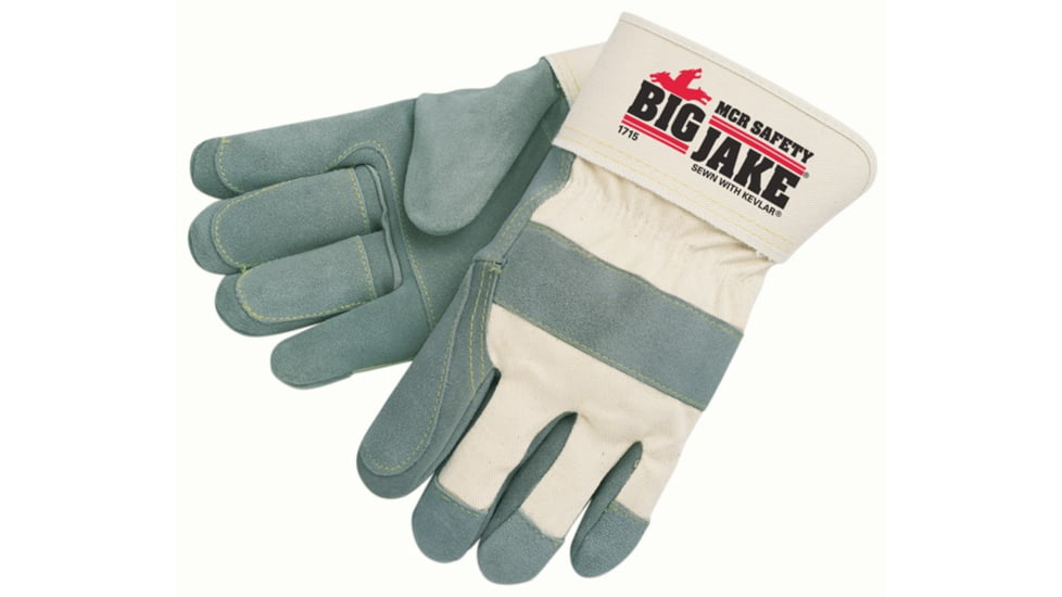 MCR Safety Big Jake Premium A+ Side Leather Palm Work Gloves w/2.75 Inch Safety Cuff &amp; Double Palm and Fingers - Men's, Extra Large, 1715