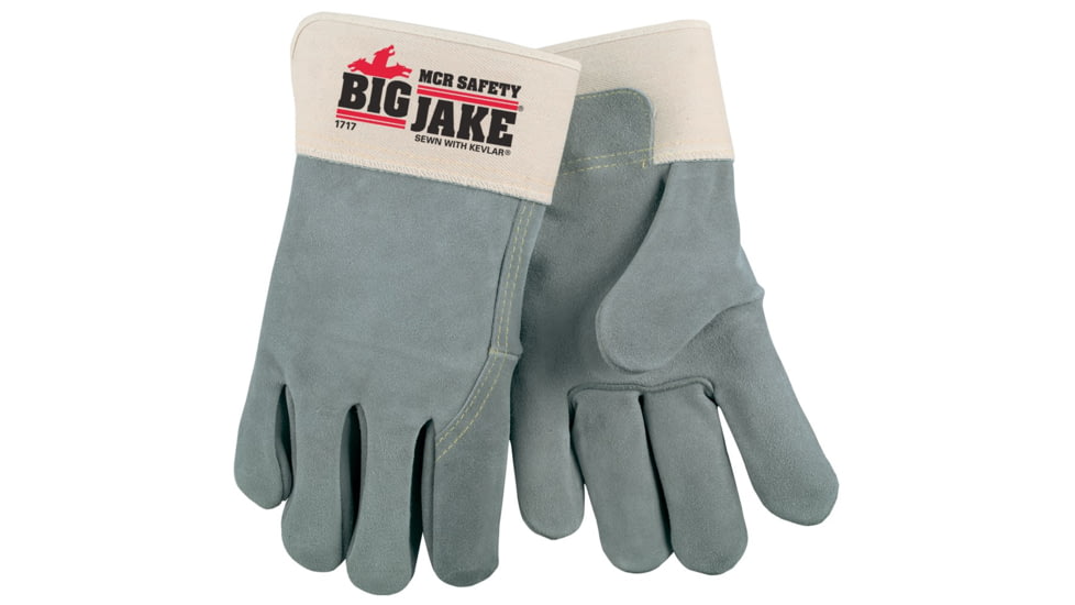 MCR Safety Big Jake Premium A+ Side Leather Palm Work Gloves w/2.75 Inch Safety Cuff &amp; Full Leather Back - Men's, Extra Large, 1717