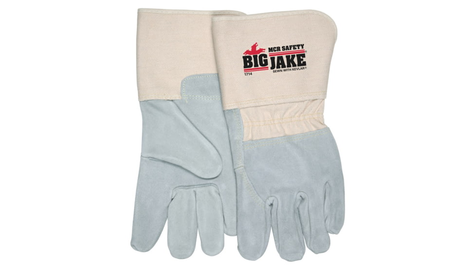 MCR Safety Big Jake Premium A+ Side Leather Palm Work Gloves w/4.5 Inch Safety Cuff &amp; 3/4 Leather Back - Men's, Extra Large, 1714