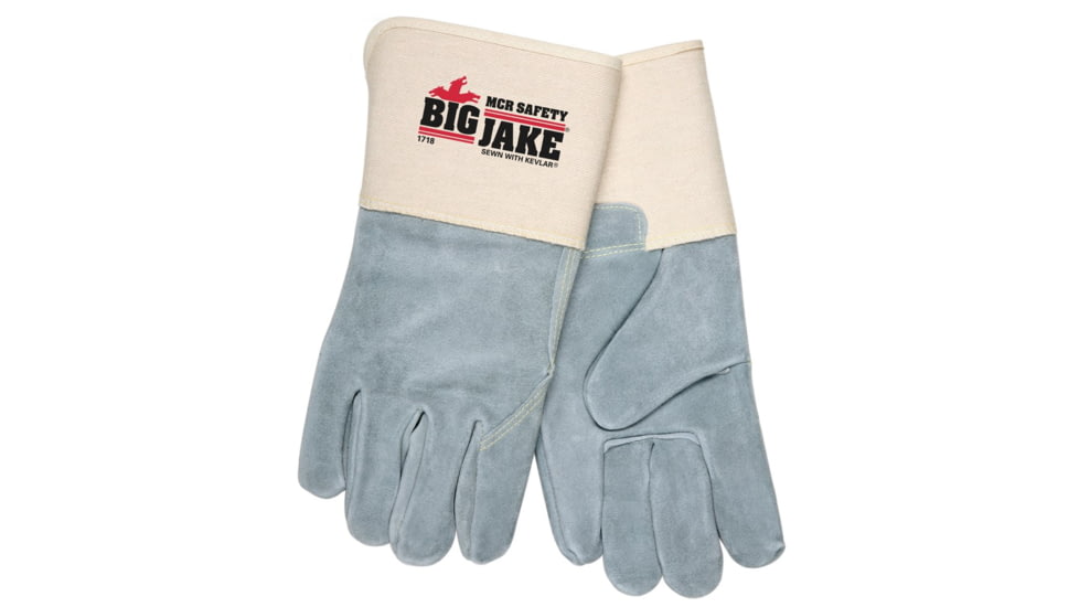 MCR Safety Big Jake Premium A+ Side Leather Palm Work Gloves w/4.5 Inch Safety Cuff &amp; Full Leather Back - Men's, Extra Large, 1718