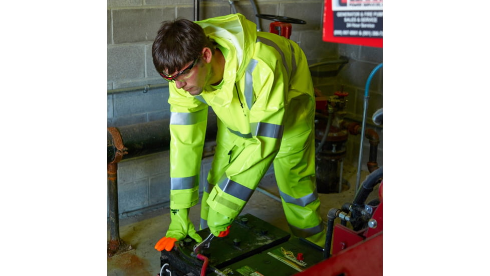 MCR Safety Big Jake PVC/Nomex Flame Resistant Rain Pant, ANSI Class E Hi-Vis Standard, HRC2/CAT2 with ARC Rating ATPV 8.9 cal/cm2., Fluorescent Lime, M, BJ38BPM