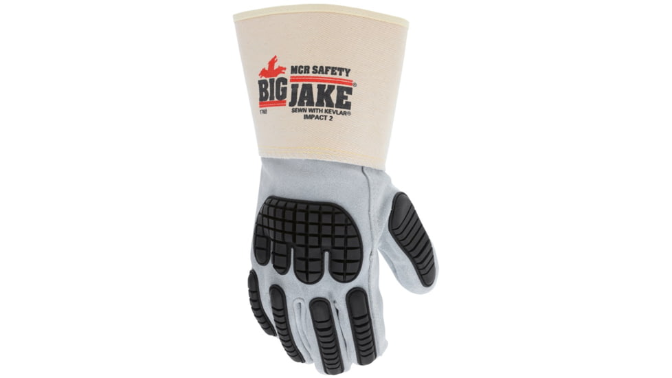 MCR Safety Big Jake Ultimate Protection Premium A+ Side Leather Palm Work Gloves, Gray, Large, 1760L