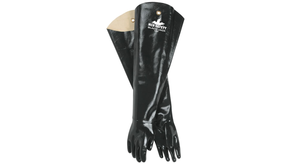 MCR Safety Black Jack Series Neoprene Coated Work Gloves, Multi-Dipped Smooth Neoprene, 31in Shoulder Length Fully Coated, Brushed Interlock Lining, Black/White, Large, 6950
