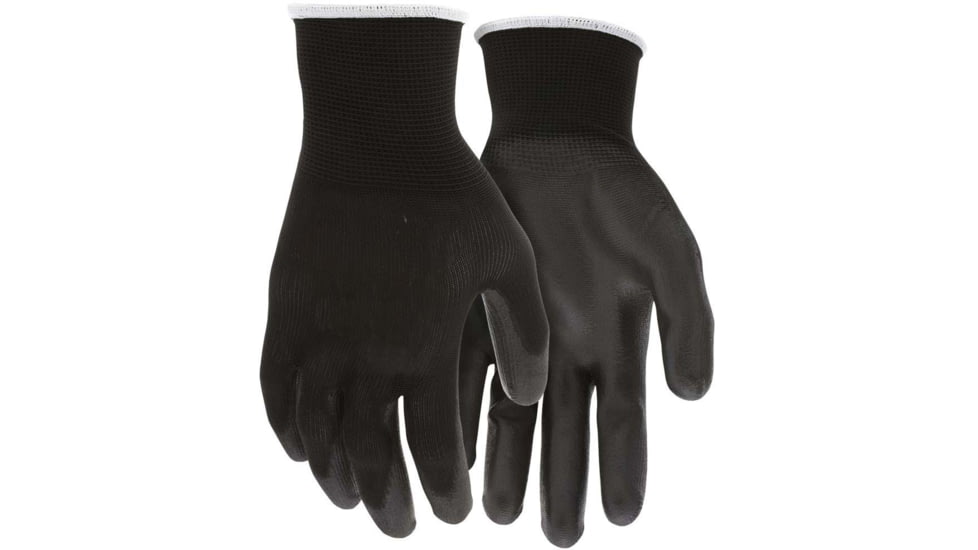 MCR Safety 13 Gauge Black Polyester Work Gloves w/PU Palm &amp; Fingertips, Black, Medium, B96699M