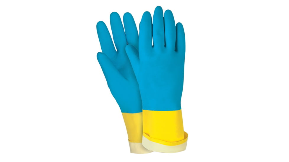 MCR Safety Chem-Tech Neoprene over Latex Gloves, 20 mil Thickness, 12in Length, Blue/Yellow, X - Large, 5410XLE