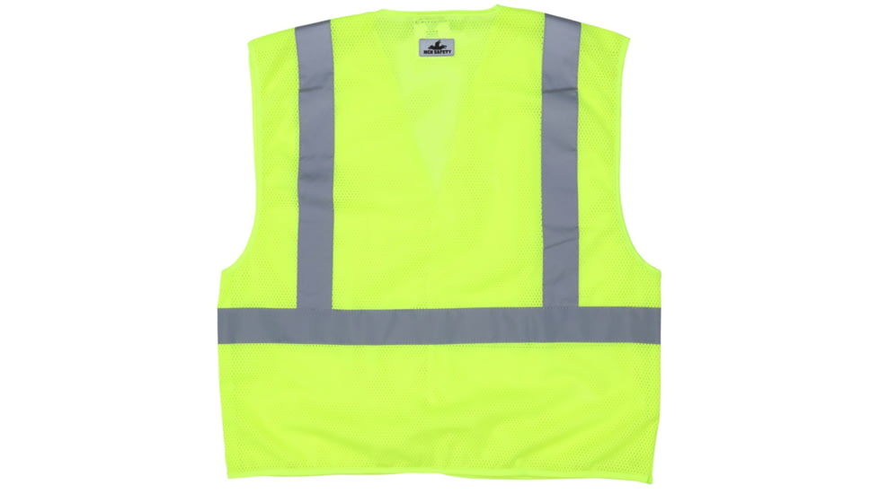 MCR Safety CL2MLL Hi Vis Reflective Safety Vest, ANSI Type R Class 2, Mesh with 2in Silver Stripes, Breakaway Design with Hook and Loop Closures, Fluorescent Lime, L, CL2MLL