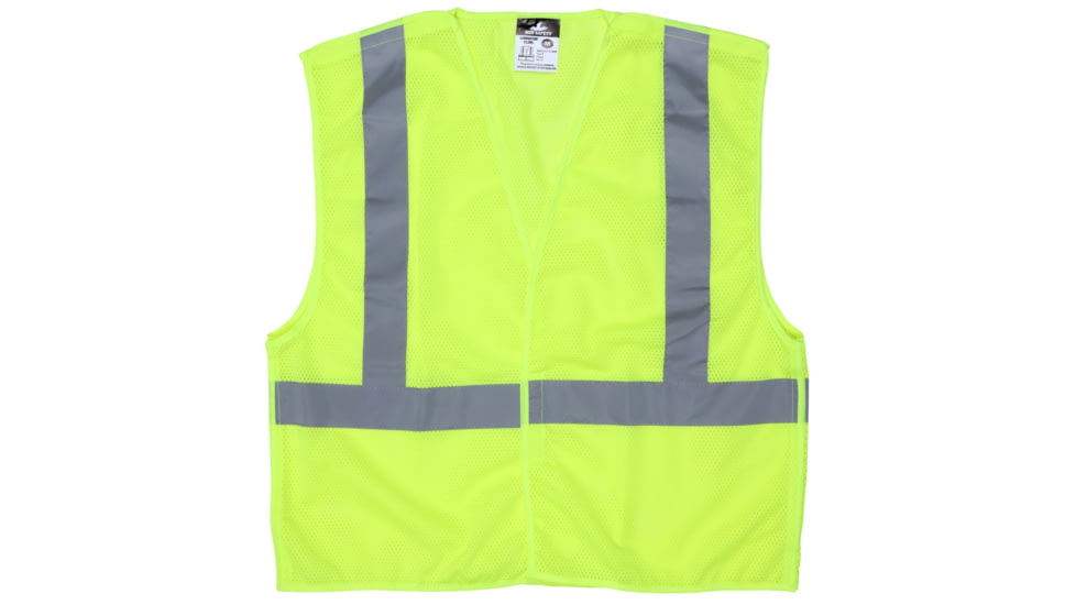 MCR Safety CL2MLL Hi Vis Reflective Safety Vest, ANSI Type R Class 2, Mesh with 2in Silver Stripes, Breakaway Design with Hook and Loop Closures, Fluorescent Lime, L, CL2MLL