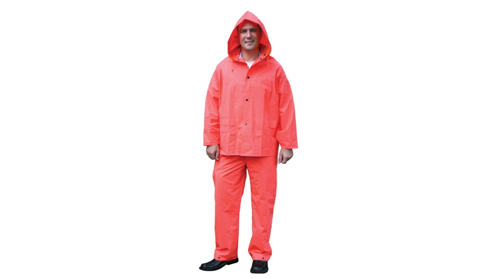 MCR Safety Classic Plus Series 3 Piece Waterproof Rain Suit, .35mm PVC/Poly, Corduroy Collar, Detachable Hood and Bib Pants, Orange, M, 2413M